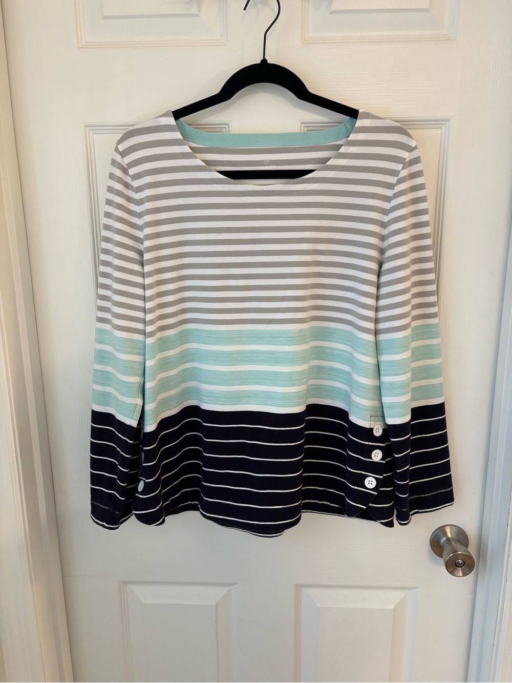 Talbots Striped Boatneck Long-Sleeve Top in Gray, Mint & Navy